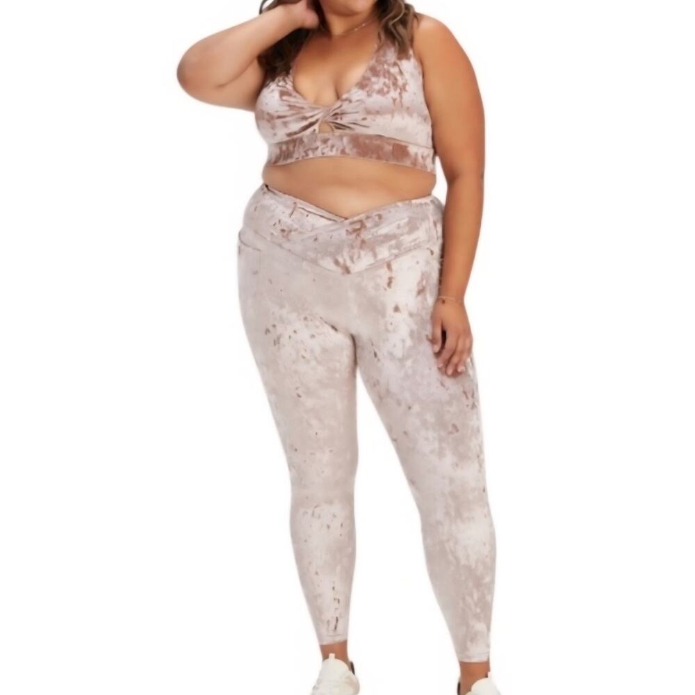 Fabletics New Pink Crushed Velvet Leggings and Matching Bra Top Set Plus Size 2X
